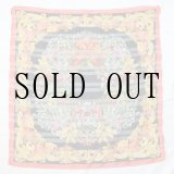 画像: 花柄 装飾模様 レッド×ブラック系 シルク スカーフ 90cm四方 [18828]