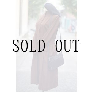 画像: チェック柄 ブラウン 長袖 レトロワンピース スタンドカラー ウール[19270]