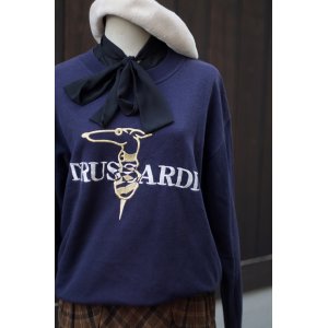 画像: "TRUSSARDI" イタリア製 ロゴ刺繍 ネイビー スウェット トップス[19495]