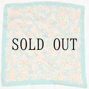 画像: 花柄 グリーン シルク スカーフ 77cm×77cm[19527]