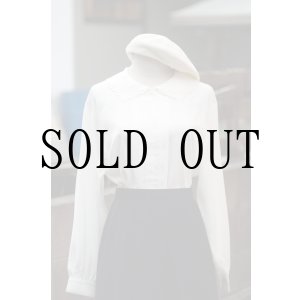 画像: "Saison de elle" 白 長袖 ブラウス レースカラー プリーツ 比翼[19727]