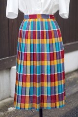 画像: "Sixteen Tokyo." カラフル チェック柄 プリーツ スカート w66cm[19798]