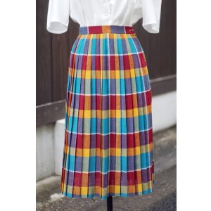 画像: "Sixteen Tokyo." カラフル チェック柄 プリーツ スカート w66cm[19798]