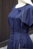 画像13: "LUCK" 無地 ネイビー 混麻 半袖 レトロワンピース ノーカラー  [13421]