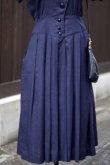 画像9: "LUCK" 無地 ネイビー 混麻 半袖 レトロワンピース ノーカラー  [13421]