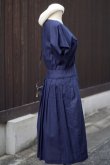 画像3: "LUCK" 無地 ネイビー 混麻 半袖 レトロワンピース ノーカラー  [13421]