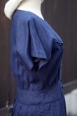 画像10: "LUCK" 無地 ネイビー 混麻 半袖 レトロワンピース ノーカラー  [13421]
