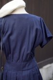 画像11: "LUCK" 無地 ネイビー 混麻 半袖 レトロワンピース ノーカラー  [13421]