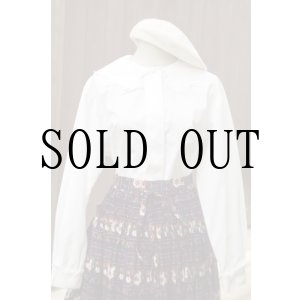 画像: "Oscar de la Renta" 無地 白 長袖 コットン ブラウス 比翼 ピーターパンカラー レース[19850]