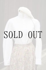 画像: "nara camicie" イタリア製 無地 白 コットン 長袖 ブラウス スタンドカラー レース[19815]