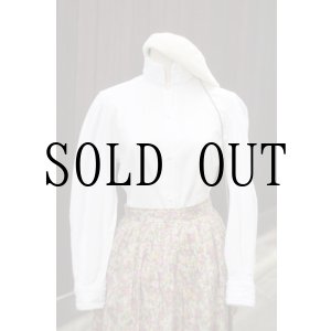 画像: "nara camicie" イタリア製 無地 白 コットン 長袖 ブラウス スタンドカラー レース[19815]