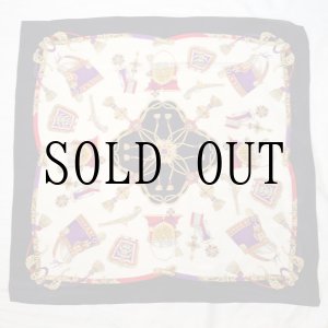 画像: 装飾模様 ネイビー系 シルク スカーフ 86cm×86cm[19898]