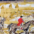 画像4: 騎馬絵模様 チェック柄 エンブレム 青系 スカーフ 88cm×88cm[19882]