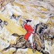 画像5: 騎馬絵模様 チェック柄 エンブレム 青系 スカーフ 88cm×88cm[19882]