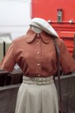 画像1: "Christian Dior" 無地 オレンジ 半袖 コットン ブラウス 丸襟[19874]