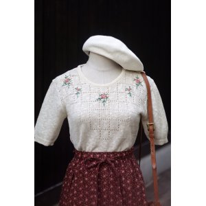 画像: 白 サマー ニット トップス お花刺繍[19881]