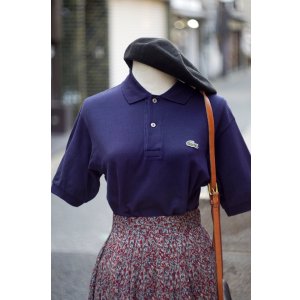画像: ”Lacoste” 無地 ネイビー 半袖 ポロシャツ ワンポイント刺繍[19956]