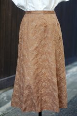 画像: "EVAN-PICONE" ブラウン 花柄 コットン リネン スカート セミフレア 刺繍 w64~66cm[19967]