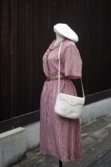 画像: "RENOIR"ピンク系 花柄 半袖 レトロワンピース フリルカラー プリーツスカート [13914]