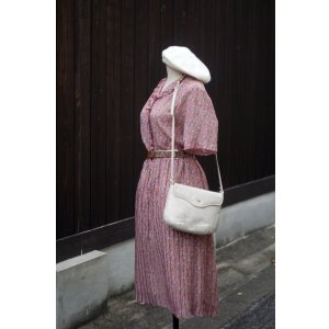 画像: "RENOIR"ピンク系 花柄 半袖 レトロワンピース フリルカラー プリーツスカート [13914]