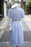 画像3: "Avenir" ブルー×白  ストライプ柄  半袖 レトロワンピース ノーカラー パフスリーブ [20006]