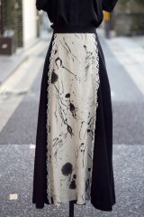 画像: "Rose-Dirndl" EU 無地 バイカラー 黒×ベージュ コットン リネン混 フレア リネンスカート  w71cm[20026]