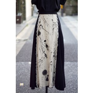 画像: "Rose-Dirndl" EU 無地 バイカラー 黒×ベージュ コットン リネン混 フレア リネンスカート  w71cm[20026]