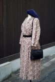 画像1: "Breli originals" US製 黒 ピンク系 花柄 七分袖 レトロワンピース カシュクール [20027]