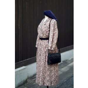 画像: "Breli originals" US製 黒 ピンク系 花柄 七分袖 レトロワンピース カシュクール [20027]