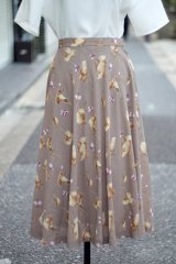 画像: ブラウン系 花柄 スカート フレア w65cm[20041]
