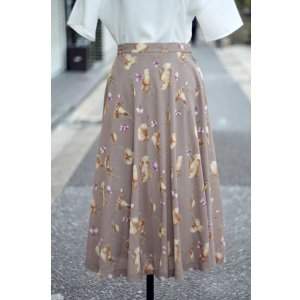 画像: ブラウン系 花柄 スカート フレア w65cm[20041]