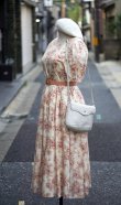 画像1: ”J.PRESS”  花柄 ピンク系 半袖 レトロワンピース ラウンドネック パフスリーブ ギャザー 後ろボタン[20048]