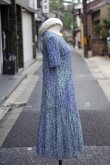 画像3: "VOIR" 花柄 リバティ ブルー系 半袖  レトロワンピース ラウンドネック プリーツ加工[20061]