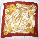 画像: 赤系 装飾柄 シルク スカーフ 85cm×858cm[20098]