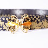 画像: 花柄 ネイビー カーキ系 葉っぱ アンティークベルト[20113]