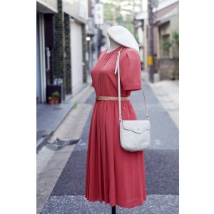 画像: ”JANSOUTHERN” 無地 オレンジ 半袖 レトロワンピース ノーカラー プリーツ ウエストゴム[20179]
