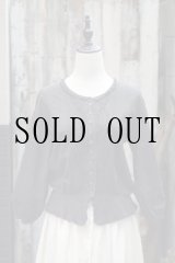 画像: "PINK HOUSE" 無地 黒 半袖 コットン ブラウス ノーカラー フリル ペプラム[20236]