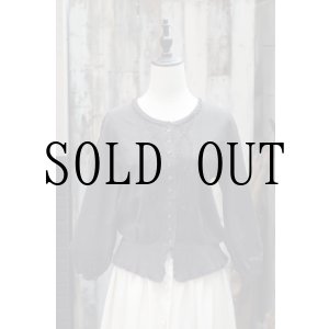 画像: "PINK HOUSE" 無地 黒 半袖 コットン ブラウス ノーカラー フリル ペプラム[20236]