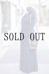 画像: "Karin stevens"  US ネイビー×グリーン花柄 長袖 レトロワンピース レギュラーカラー ベスト風[20188]