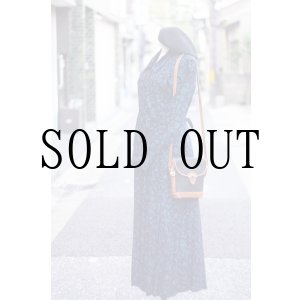 画像: "Karin stevens"  US ネイビー×グリーン花柄 長袖 レトロワンピース レギュラーカラー ベスト風[20188]