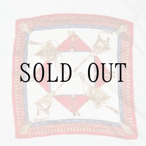 画像: アイボリー×赤系 装飾柄 ミニスカーフ シルク 53cm×53cm[20175]