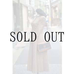 画像: ”FASHION” グレンチェック柄 ブラウン×白 長袖 レトロワンピース 丸襟[20193]