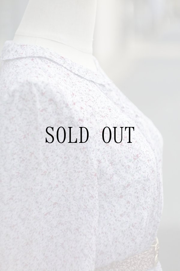 画像6: "BELLE BOISLE" パープル系 小花柄 長袖 レトロワンピース タイニーカラー ピンタック[20194]