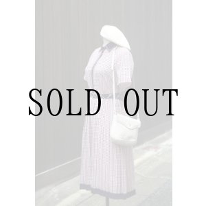 画像: 幾何学模様 ネイビー×赤 半袖 レトロワンピース レギュラーカラー[20233]