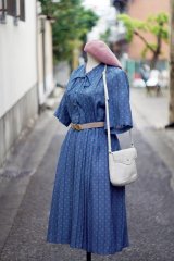 画像: "Peal clover"ドット柄 ブルー×ピンク 半袖 レトロワンピース  スタンドカラー フリル[20244]