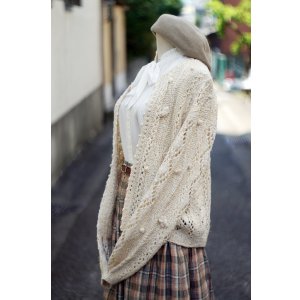 画像: 無地 白 ニット カーディガン かぎ編み お花[20273]
