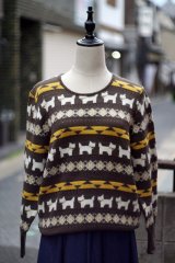 画像: ”COSMO” ブラウン ウール混 犬柄 ニット クルーネック[20346]