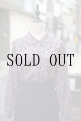 画像: "JOSE PHANNE" ネイビー ペイズリー柄 長袖 ブラウス レギュラーカラー[20342]