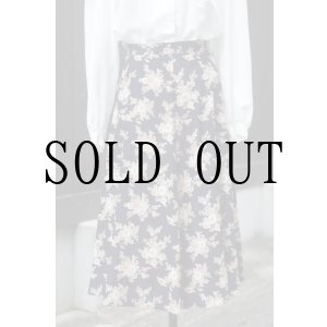 画像: ネイビー 花柄 スカート フレア w63cm[20356]