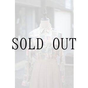 画像: "Pasadena Bell" 総柄 チェック 長袖 ブラウス レギュラーカラー[20362]